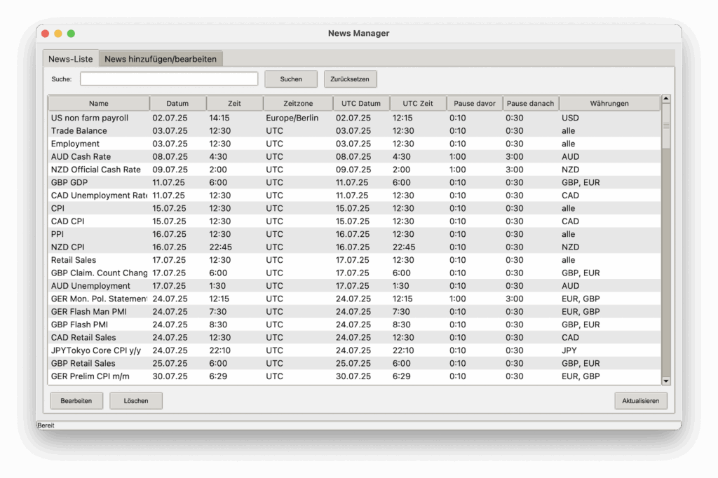 News-Input-App for a subsystem coded for a Forex trading bot